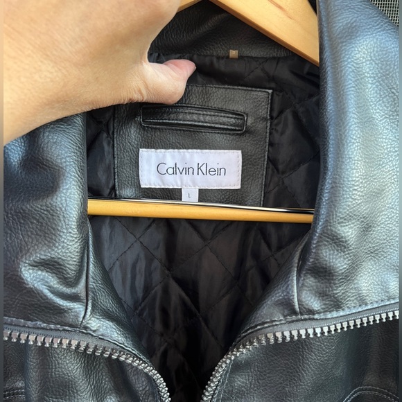Leather Calvin Klein Classic Jacket, Collared Zipper, Pockets, Black, Men’s Lg - Picture 5 of 12